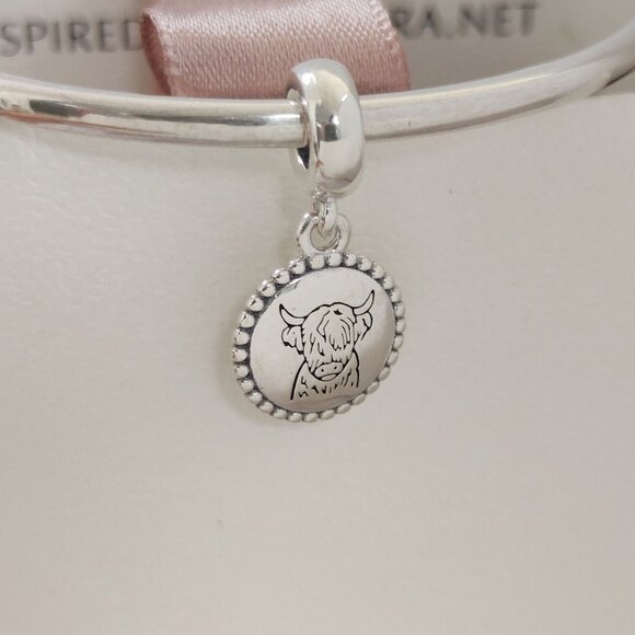 Pandora Engravable Scottish Cow Dangle Charm Travel Vacation Sterling Silver - Picture 4 of 6